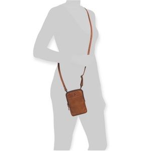 HARBOUR 2ND Cognac Leather Cell Zip Back Pocket Crossbody NWT